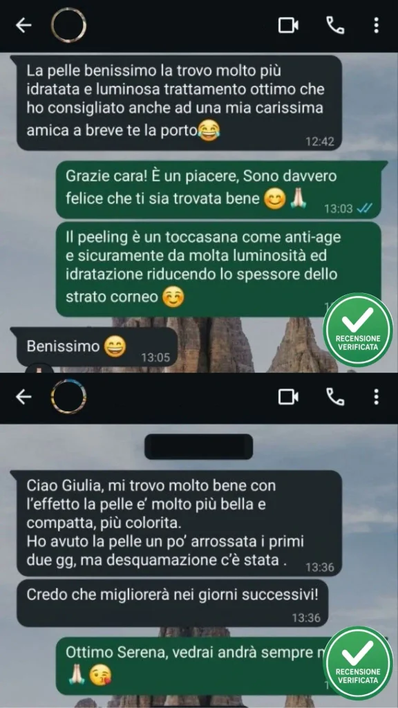 Screenshot di una recensione inviata su WhatsApp da una paziente dello Studio Medico.